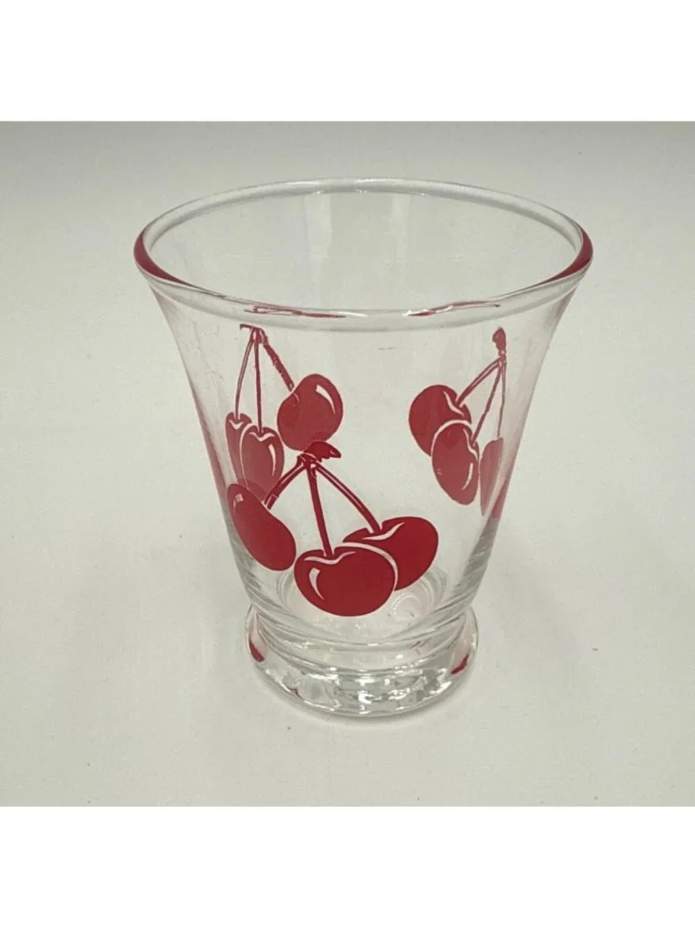 One Vintage MCM Red Cherries Small Shot Glass or Juice Clear Barware 3